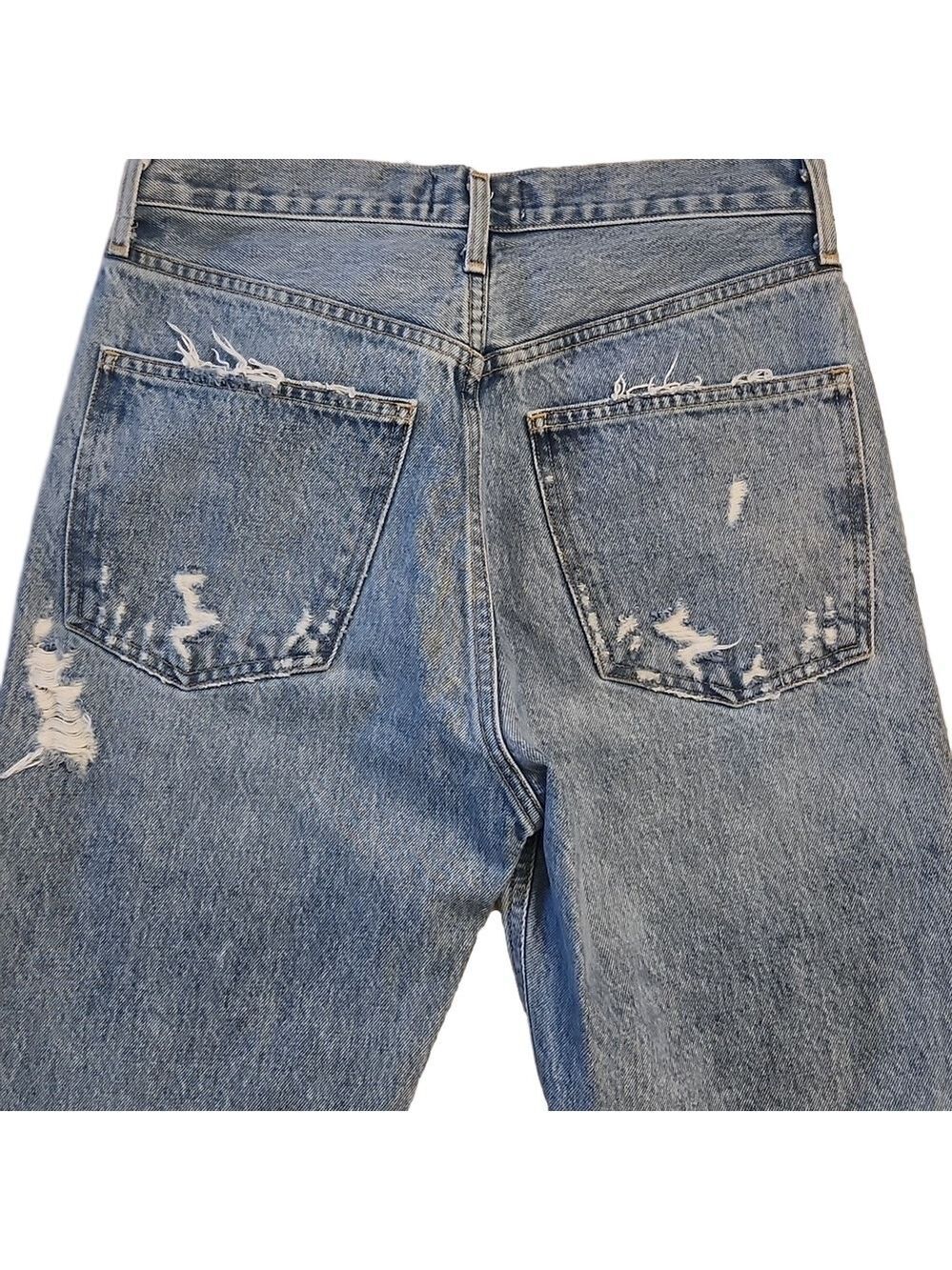 Jeans Crop Blue 90s Distressed Straight-Leg High-rise  Denim Size 25 - Picture 9 of 16